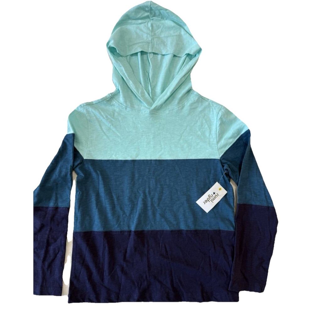 Rumi + Ryder Boys Colorblock Shades Of Blue Long Sleeve Hooded TShirt XLarge NEW